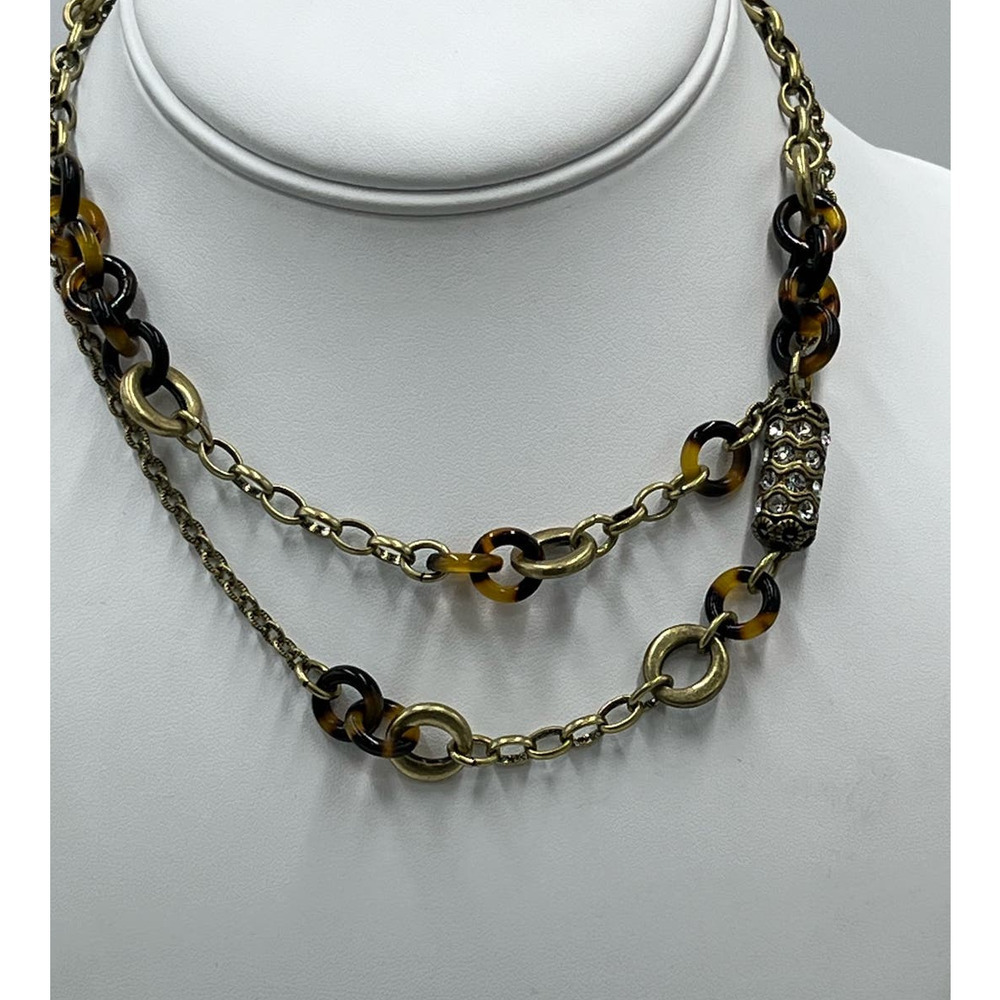 J. Crew Tortoiseshell Links and Pave Barrel Beaded Long Necklace 30"‎